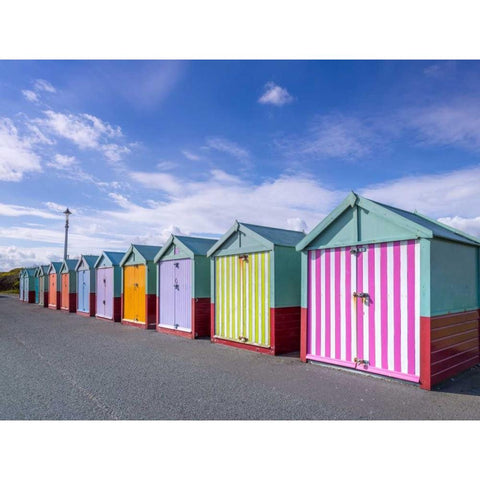 Colorful beach huts in a row White Modern Wood Framed Art Print by Frank, Assaf
