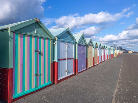 Colorful beach huts in a row White Modern Wood Framed Art Print with Double Matting by Frank, Assaf