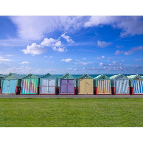 Colorful beach huts in a row Black Modern Wood Framed Art Print by Frank, Assaf