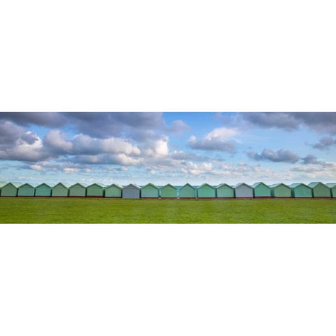 Beach huts in a row Black Modern Wood Framed Art Print by Frank, Assaf
