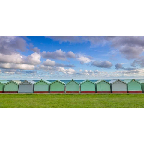 Beach huts in a row Black Modern Wood Framed Art Print with Double Matting by Frank, Assaf