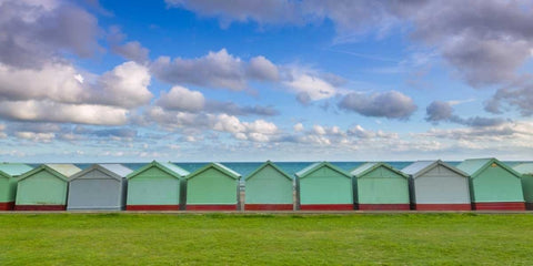 Beach huts in a row White Modern Wood Framed Art Print with Double Matting by Frank, Assaf
