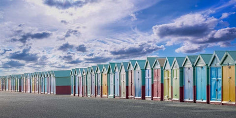Colorful beach huts in a row White Modern Wood Framed Art Print with Double Matting by Frank, Assaf