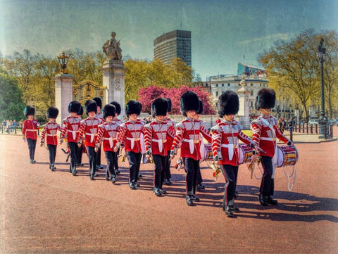 Changing the Guard, Buckingham Palace, London White Modern Wood Framed Art Print with Double Matting by Frank, Assaf