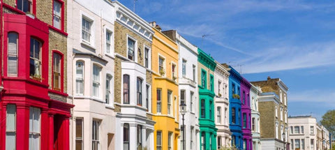 Colorful buildings on Portobello Road, London Black Ornate Wood Framed Art Print with Double Matting by Frank, Assaf