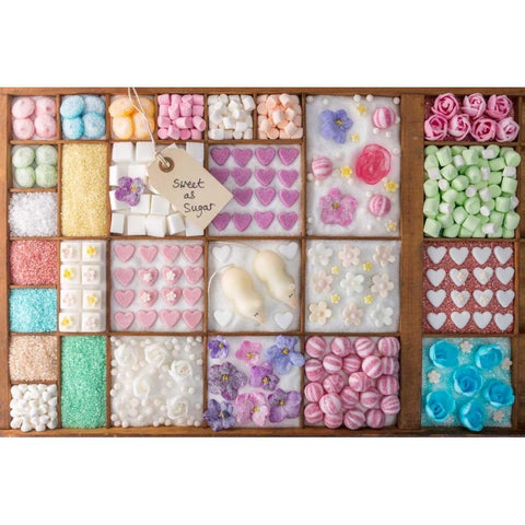 Mix of candies and sweets in wooden box White Modern Wood Framed Art Print by Frank, Assaf