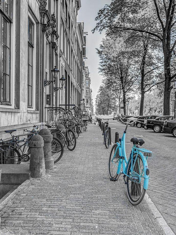 Bicycle parked on the sidewalk-Amsterdam White Modern Wood Framed Art Print with Double Matting by Frank, Assaf