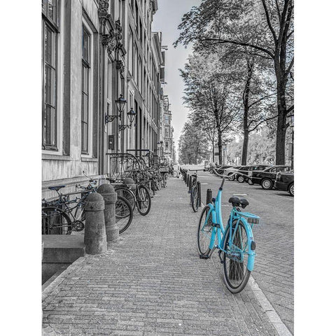 Bicycle parked on the sidewalk-Amsterdam Black Modern Wood Framed Art Print with Double Matting by Frank, Assaf