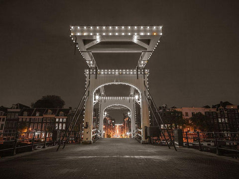 Drawbridge over canal-Amsterdam White Modern Wood Framed Art Print with Double Matting by Frank, Assaf