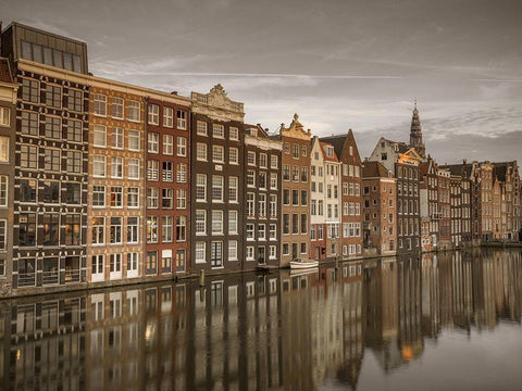 Houses alongside canal-Amsterdam Black Ornate Wood Framed Art Print with Double Matting by Frank, Assaf