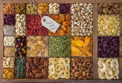 Assorted dry fruits in a wooden box White Modern Wood Framed Art Print with Double Matting by Frank, Assaf