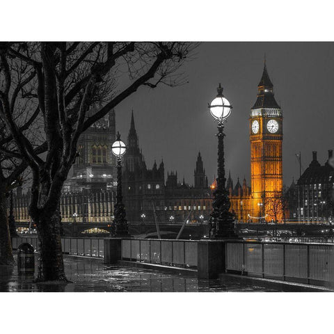 London cityscape in evening Black Modern Wood Framed Art Print with Double Matting by Frank, Assaf