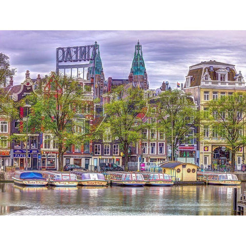 Amsterdam waterfront Black Modern Wood Framed Art Print with Double Matting by Frank, Assaf