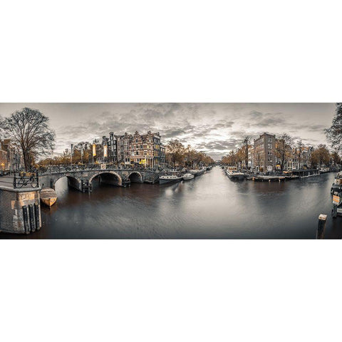 Amsterdam in evening Black Modern Wood Framed Art Print with Double Matting by Frank, Assaf