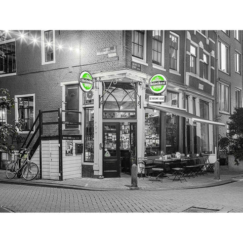 Street cafe in Amsterdam Black Modern Wood Framed Art Print with Double Matting by Frank, Assaf