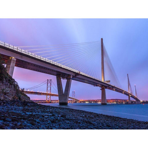 Queensferry Crossing in the evening, Scotland Gold Ornate Wood Framed Art Print with Double Matting by Frank, Assaf