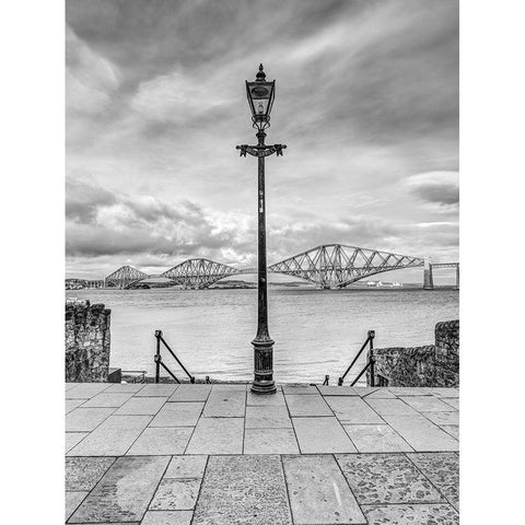 Forth Rail Bridge and lamp post, Scotland, FTBR-1812 Black Modern Wood Framed Art Print by Frank, Assaf