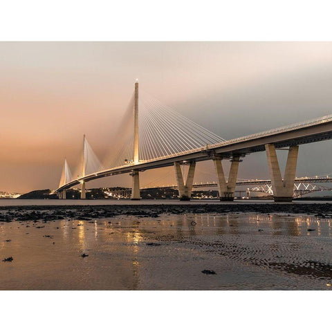 Queensferry Crossing in the evening, Scotland, FTBR-1924 Black Modern Wood Framed Art Print with Double Matting by Frank, Assaf