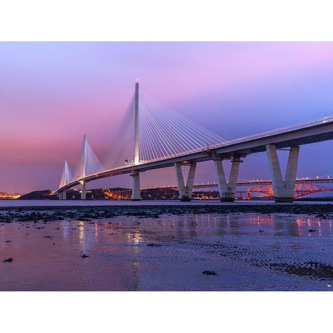 Queensferry Crossing in the evening, Scotland, FTBR-1813 White Modern Wood Framed Art Print by Frank, Assaf