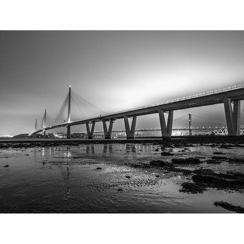 Queensferry Crossing at night, Scotland Black Modern Wood Framed Art Print by Frank, Assaf