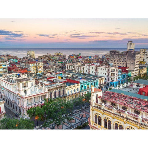 Havana from above Black Modern Wood Framed Art Print with Double Matting by Frank, Assaf