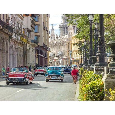 Vintage cars on Havana street, Cuba Black Modern Wood Framed Art Print with Double Matting by Frank, Assaf