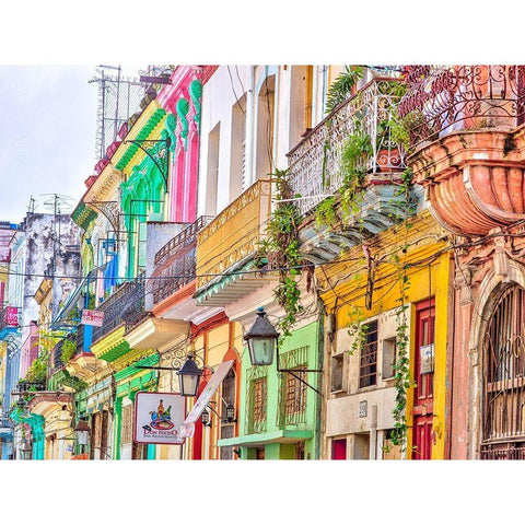 Colorful houses in Havana Black Modern Wood Framed Art Print with Double Matting by Frank, Assaf