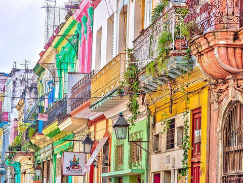 Colorful houses in Havana Black Ornate Wood Framed Art Print with Double Matting by Frank, Assaf