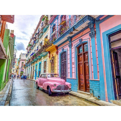 Vintage car on street of Havana, Cuba Black Modern Wood Framed Art Print with Double Matting by Frank, Assaf