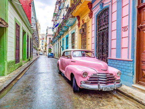 Vintage car in Havana White Modern Wood Framed Art Print with Double Matting by Frank, Assaf