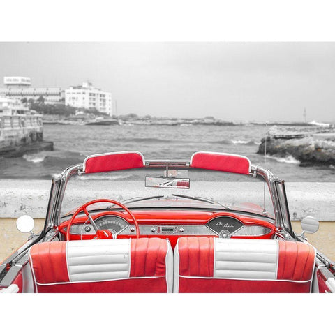 Vintage car near the beach in Cuba Black Modern Wood Framed Art Print with Double Matting by Frank, Assaf