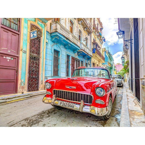 Vintage car on street of Havana, Cuba Black Modern Wood Framed Art Print with Double Matting by Frank, Assaf