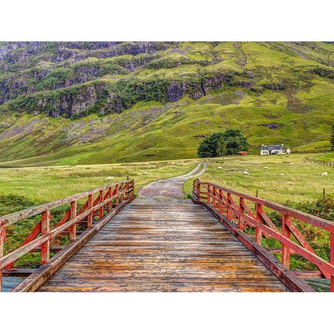 Wooden bridge over water stream at Glen Coe valley-Scotland Gold Ornate Wood Framed Art Print with Double Matting by Frank, Assaf