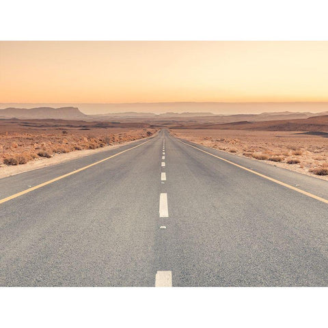 Desert road in Israel White Modern Wood Framed Art Print by Frank, Assaf