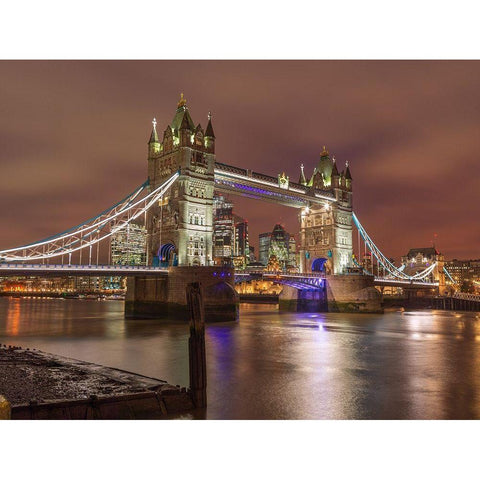 Tower bridge at night-London Gold Ornate Wood Framed Art Print with Double Matting by Frank, Assaf
