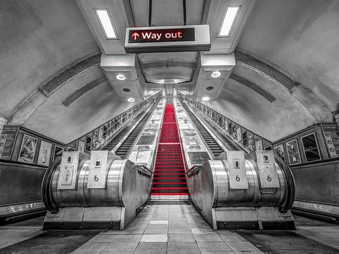 Escalators-London Underground White Modern Wood Framed Art Print with Double Matting by Frank, Assaf