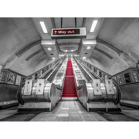 Escalators-London Underground Black Modern Wood Framed Art Print by Frank, Assaf