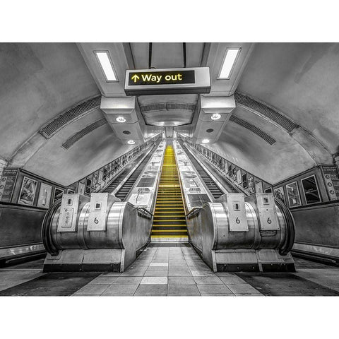 Escalators at subway station Black Modern Wood Framed Art Print with Double Matting by Frank, Assaf