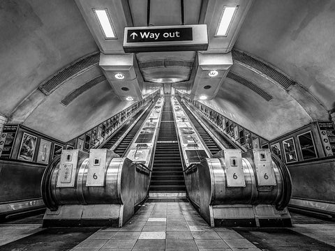 Escalators-London Underground White Modern Wood Framed Art Print with Double Matting by Frank, Assaf