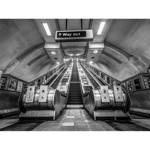 Escalators-London Underground White Modern Wood Framed Art Print by Frank, Assaf