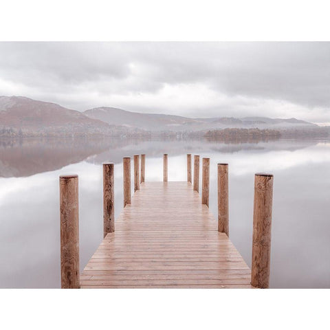 Derwentwater pier White Modern Wood Framed Art Print by Frank, Assaf