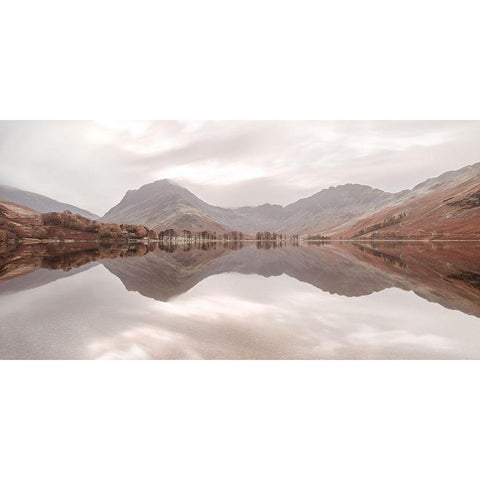 Mountain reflections in lake White Modern Wood Framed Art Print by Frank, Assaf