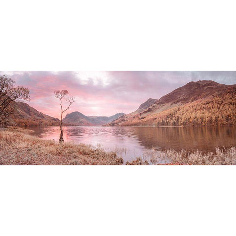 Lake surrounded by mountains Black Modern Wood Framed Art Print with Double Matting by Frank, Assaf