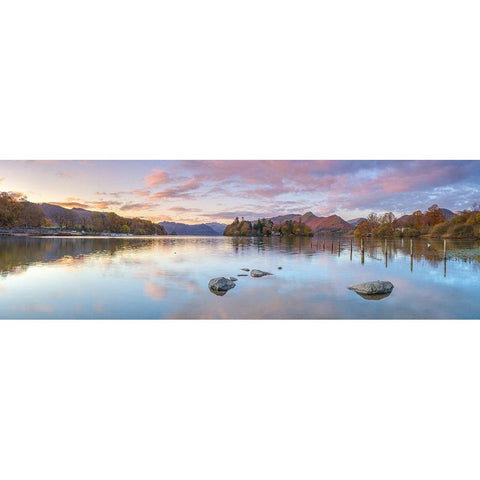 Lake surrounded by mountains White Modern Wood Framed Art Print by Frank, Assaf