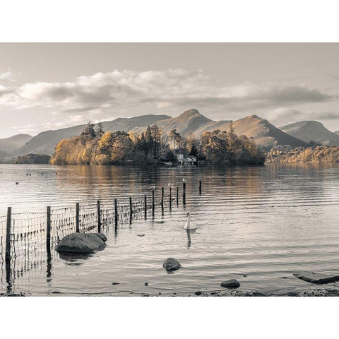 Morning at Derwent island-Derwentwater Gold Ornate Wood Framed Art Print with Double Matting by Frank, Assaf