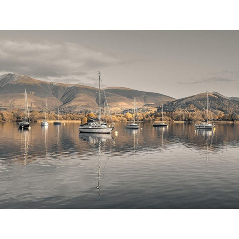 Sailing boats at Derwentwater White Modern Wood Framed Art Print by Frank, Assaf