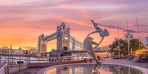 Tower Bridge at sunset, London White Modern Wood Framed Art Print with Double Matting by Frank, Assaf