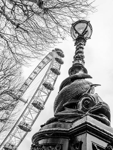 London eye and Street lamp White Modern Wood Framed Art Print with Double Matting by Frank, Assaf