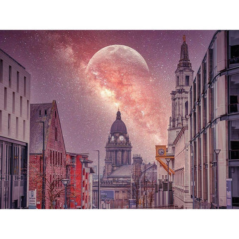 Starry night-Leeds Black Modern Wood Framed Art Print with Double Matting by Frank, Assaf