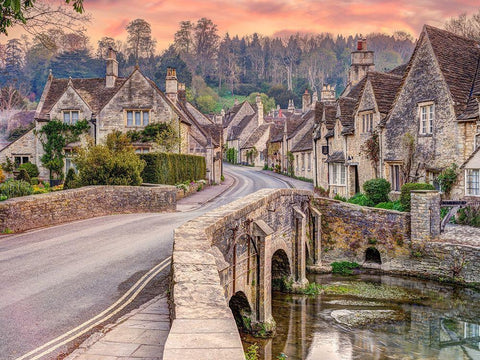 Stone cottages-Castle Combe Black Ornate Wood Framed Art Print with Double Matting by Frank, Assaf